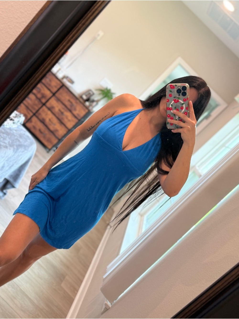 Lucky Brand Women's Medium Blue Halter Neck Swim Cover Up Dress NWT
